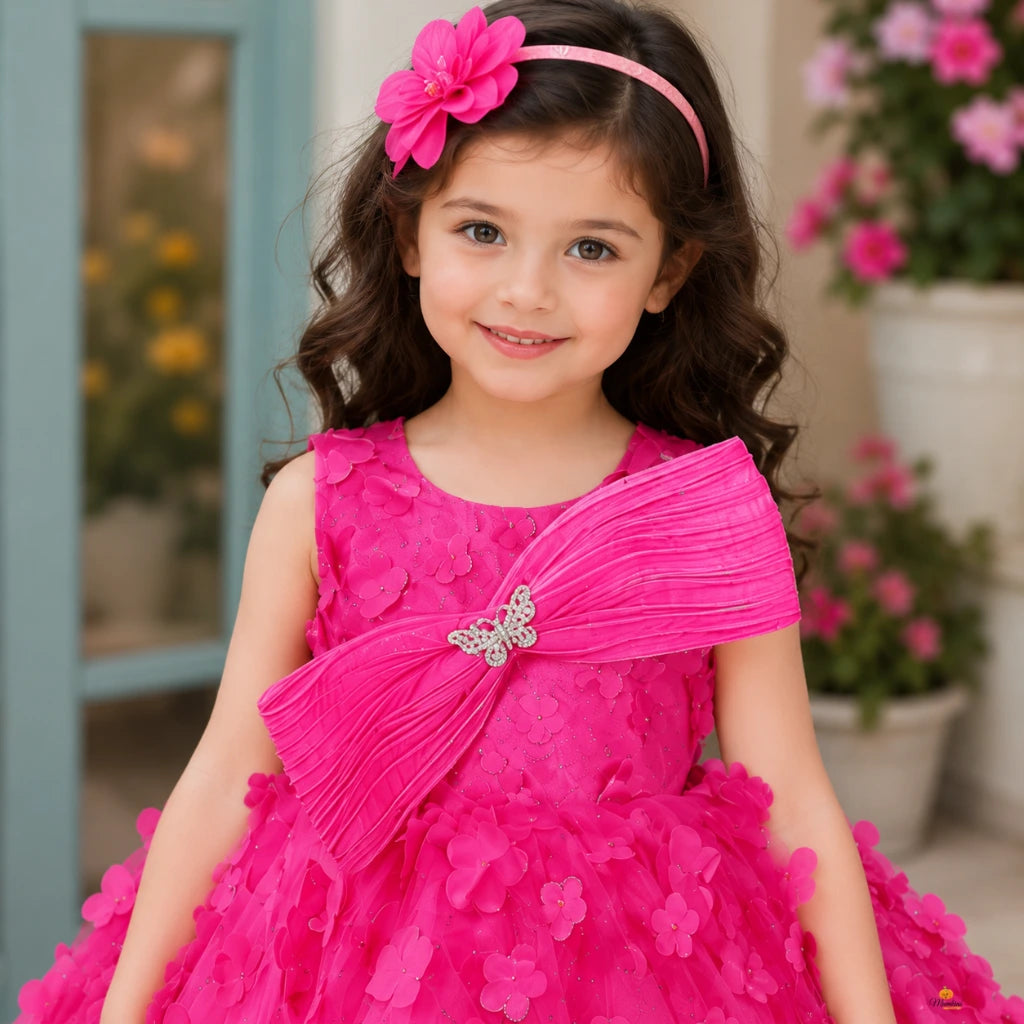 Rani Pink Frock for Girls with Bow & Butterfly Accent