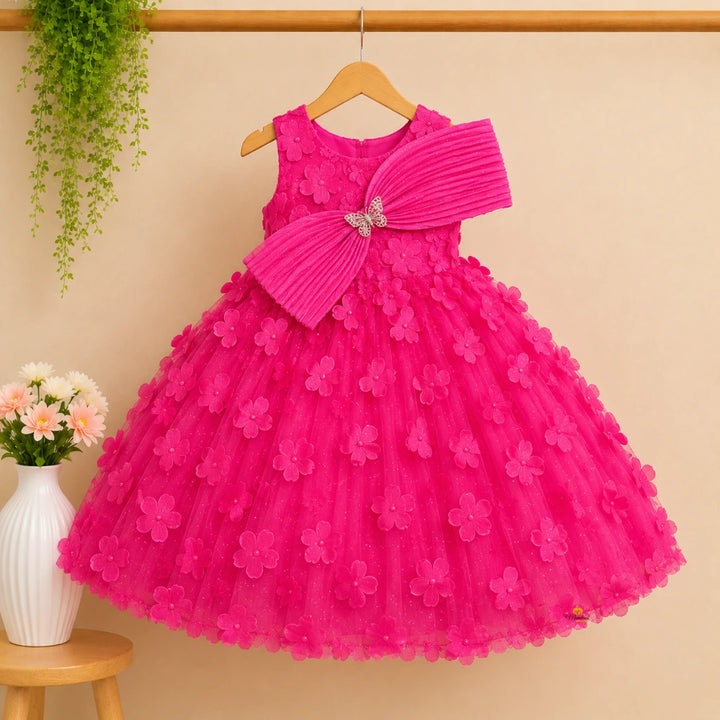 Rani Pink Frock for Girls with Bow & Butterfly Accent