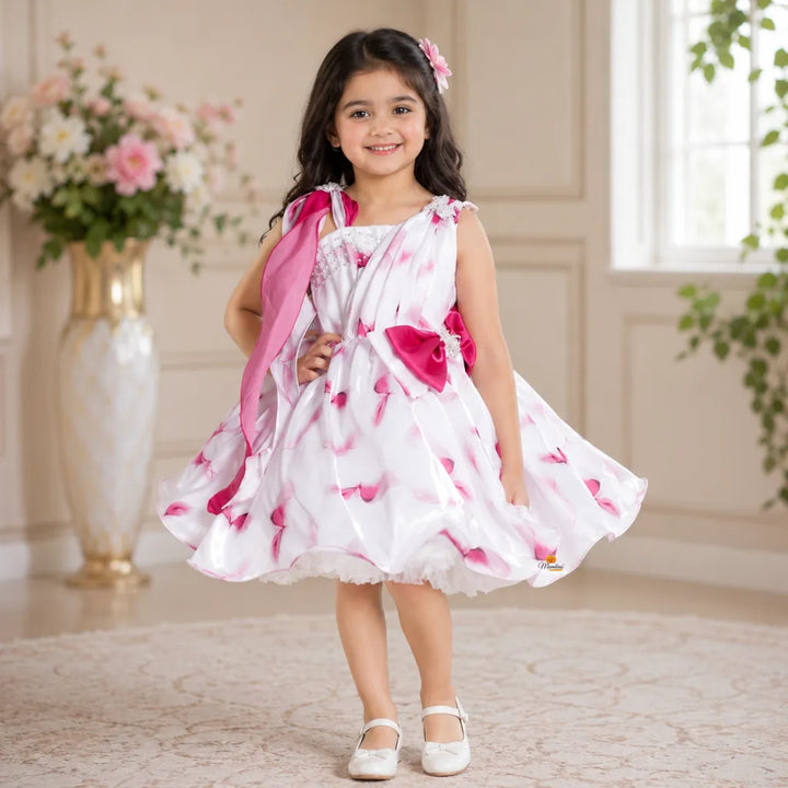 Rani & White Bow Frock for Girls