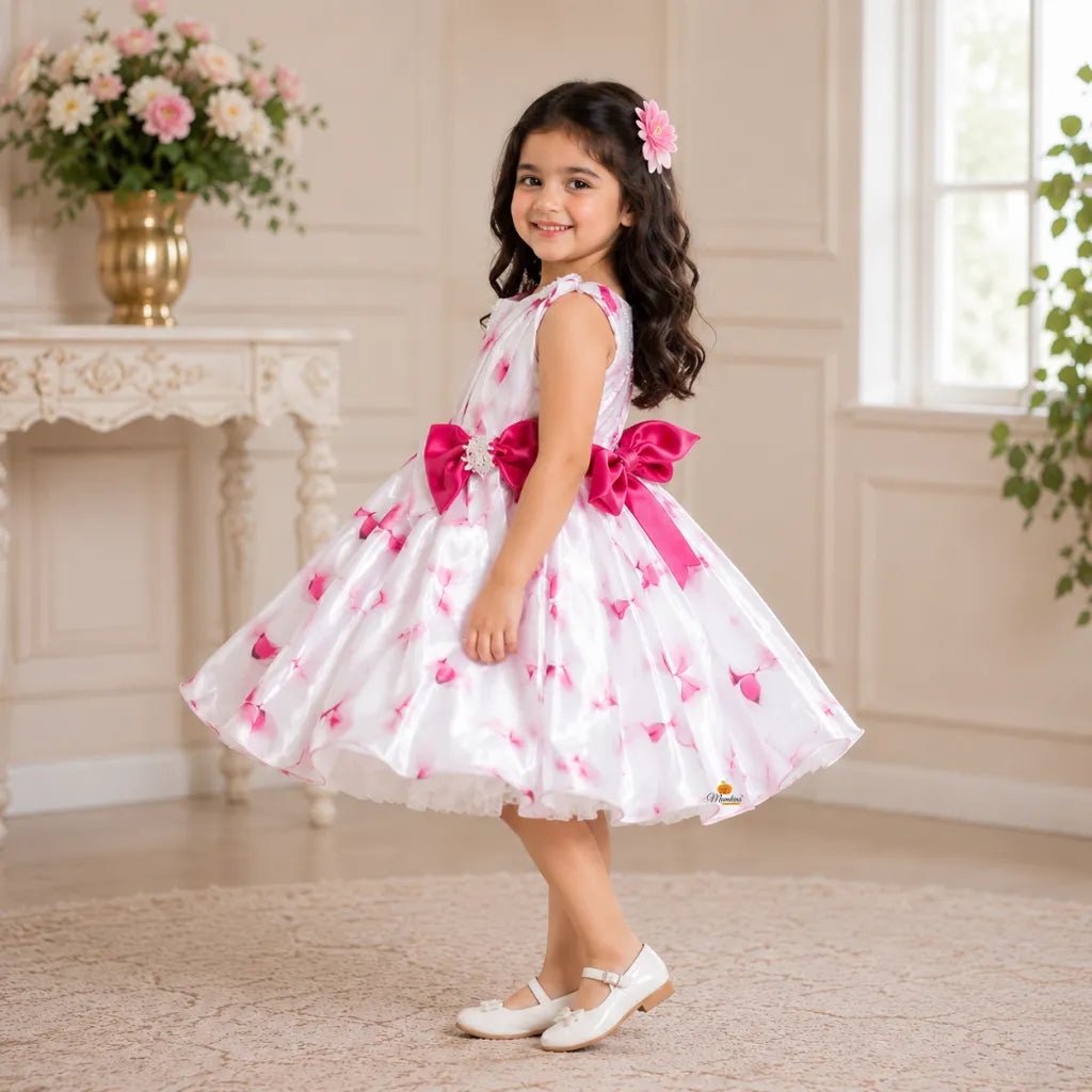 Rani & White Bow Frock for Girls