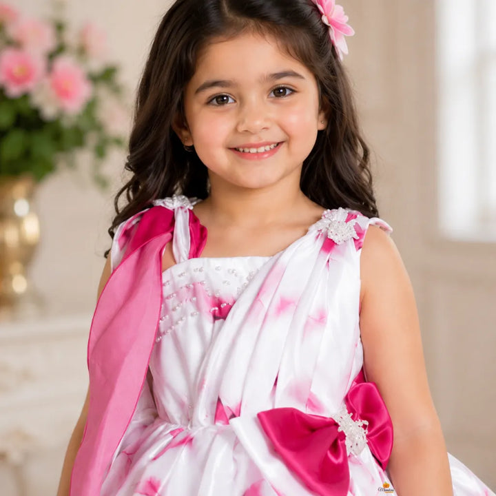 Rani & White Bow Frock for Girls