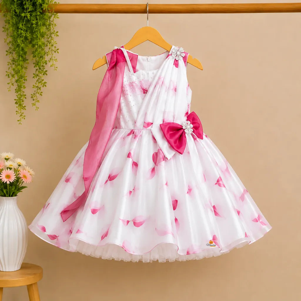 Rani & White Bow Frock for Girls