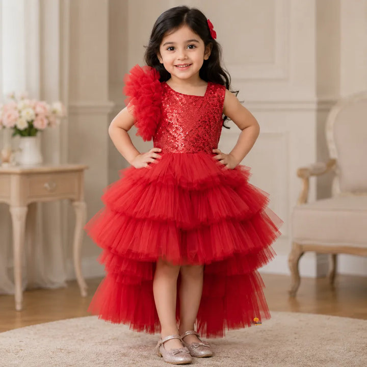 Red Layered Frock for Girls