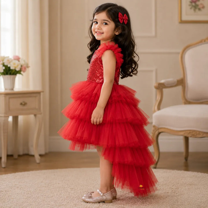 Red Layered Frock for Girls