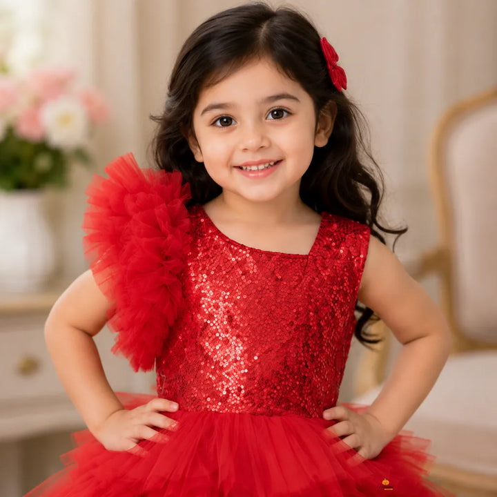 Red Layered Frock for Girls