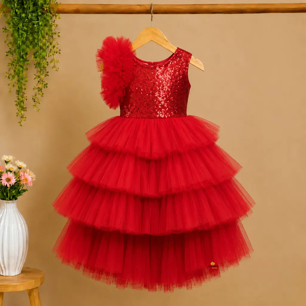 Red Layered Frock for Girls