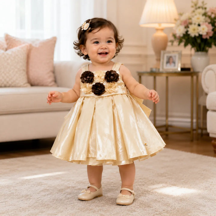 Girls Rosette Partywear Frock with Floral Detail