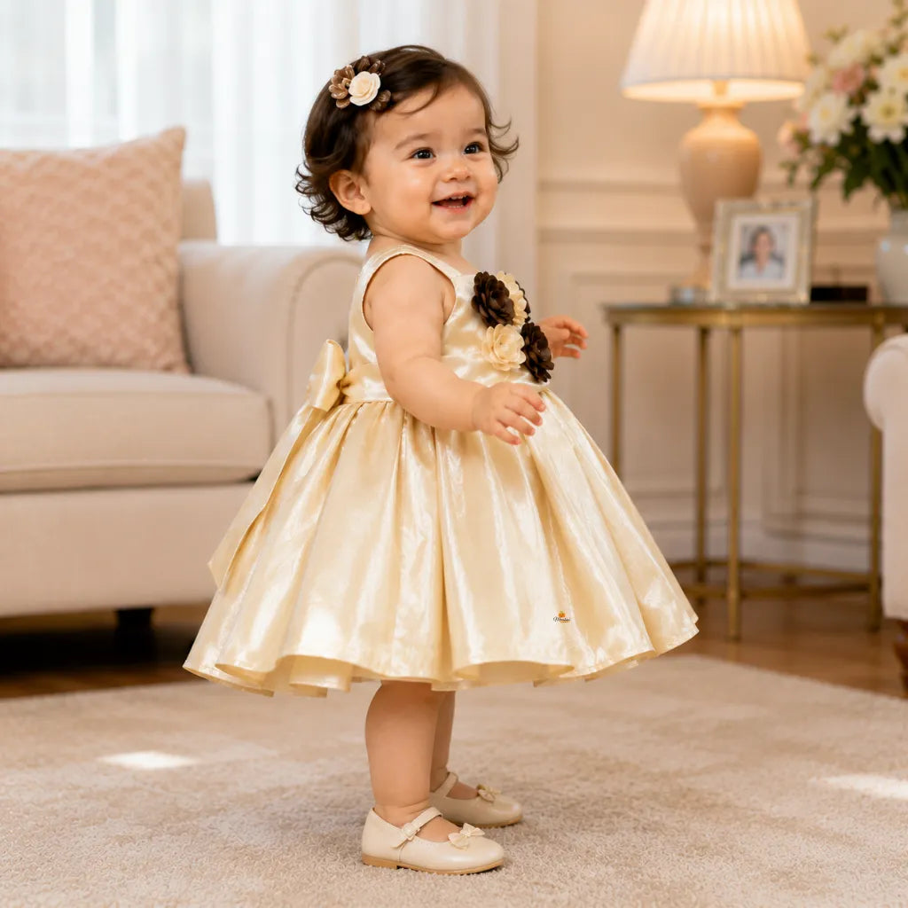 Girls Rosette Partywear Frock with Floral Detail