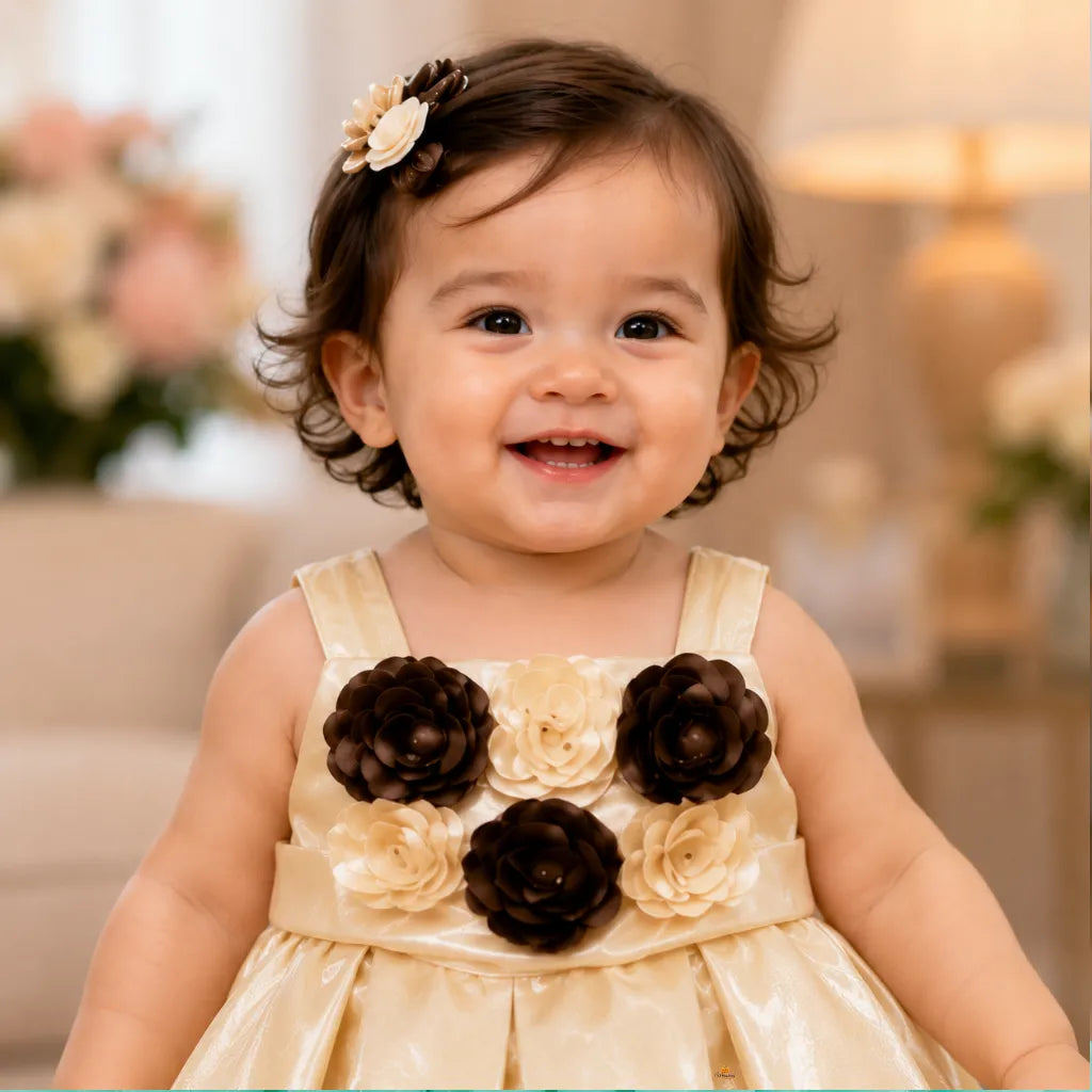 Girls Rosette Partywear Frock with Floral Detail