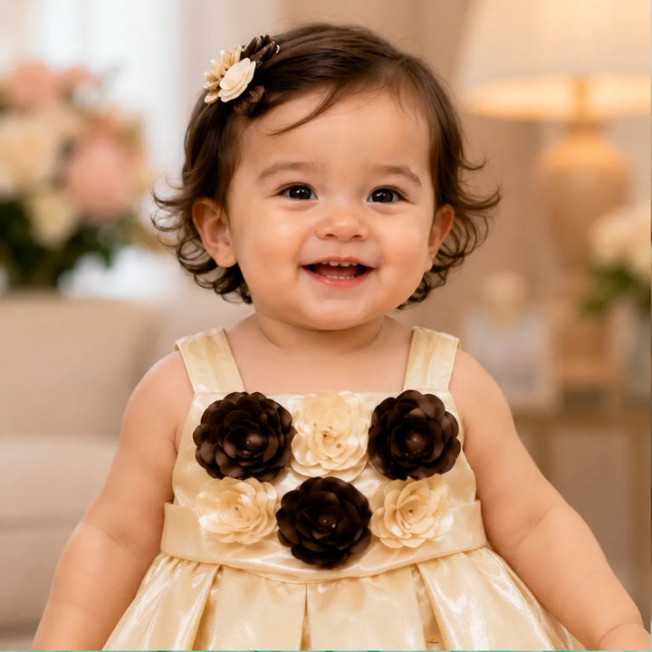 Girls Rosette Partywear Frock with Floral Detail