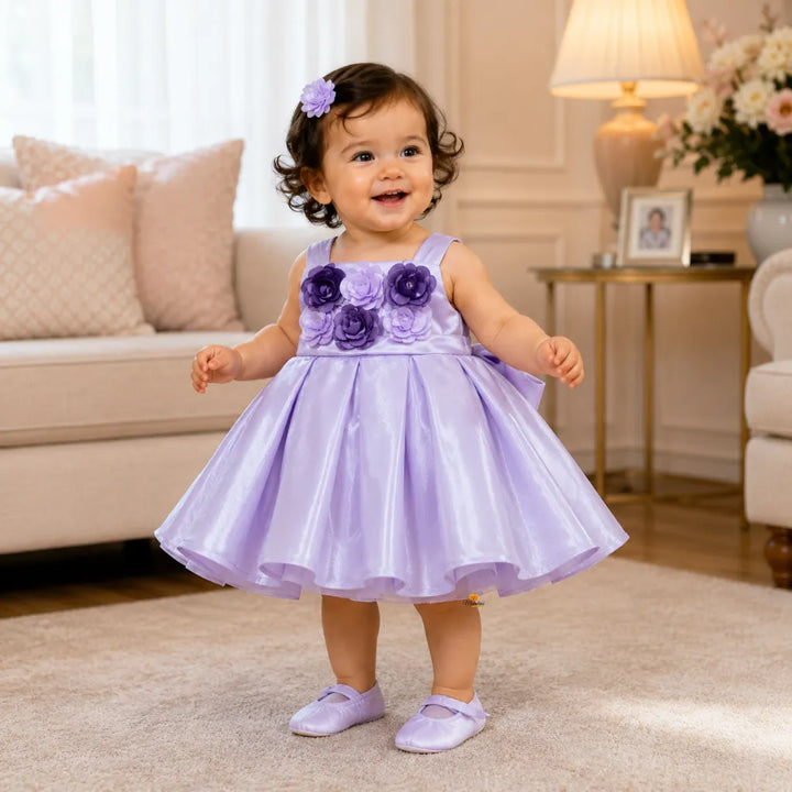 Girls Rosette Partywear Frock with Floral Detail