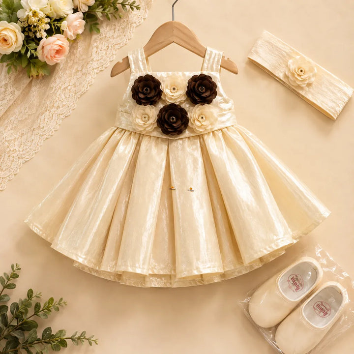 Girls Rosette Partywear Frock with Floral Detail