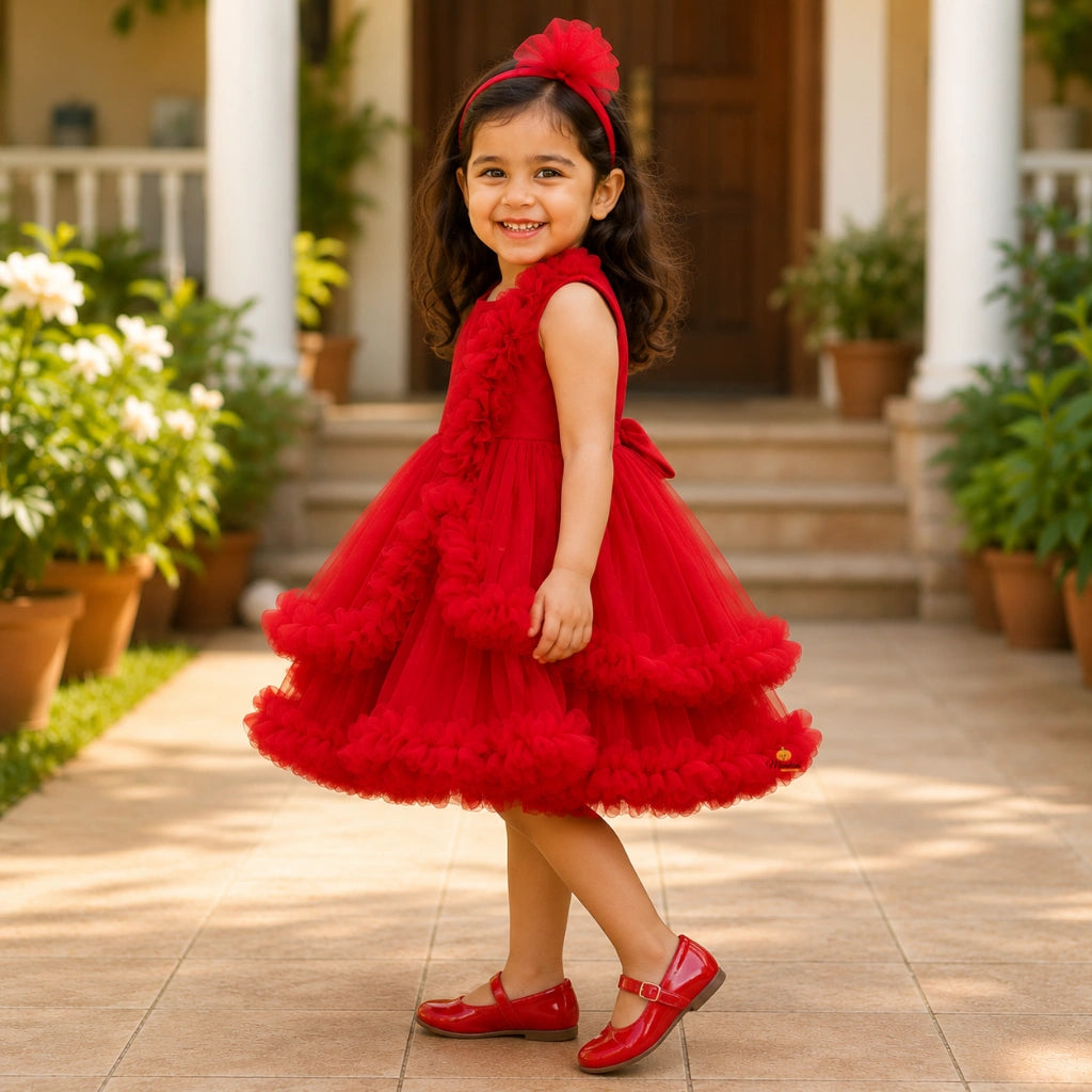 Ruffle & Floral Detailing Frock for Girls