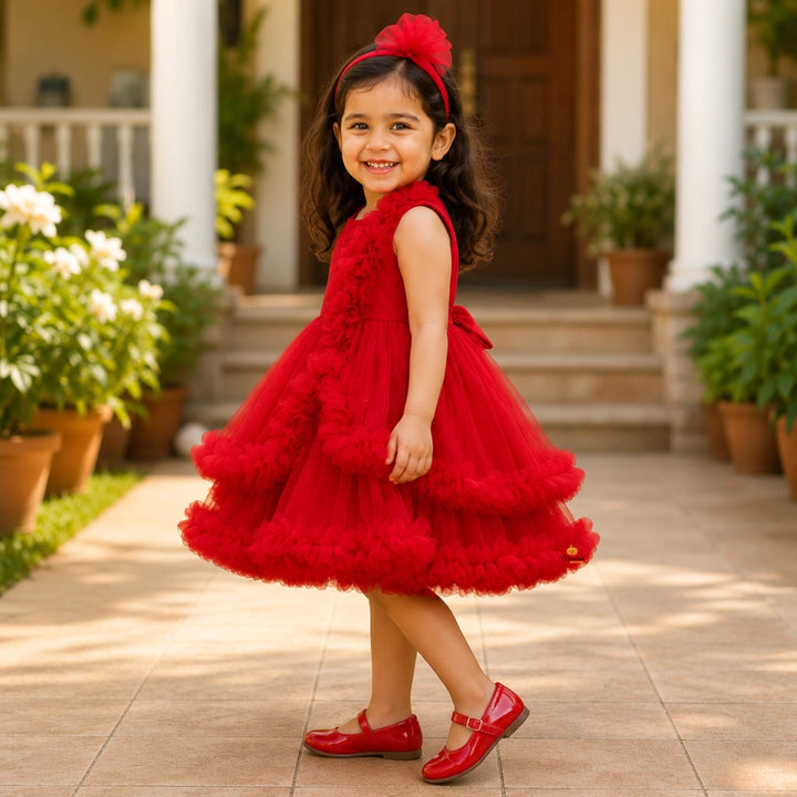 Ruffle & Floral Detailing Frock for Girls