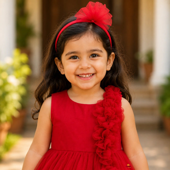 Ruffle & Floral Detailing Frock for Girls