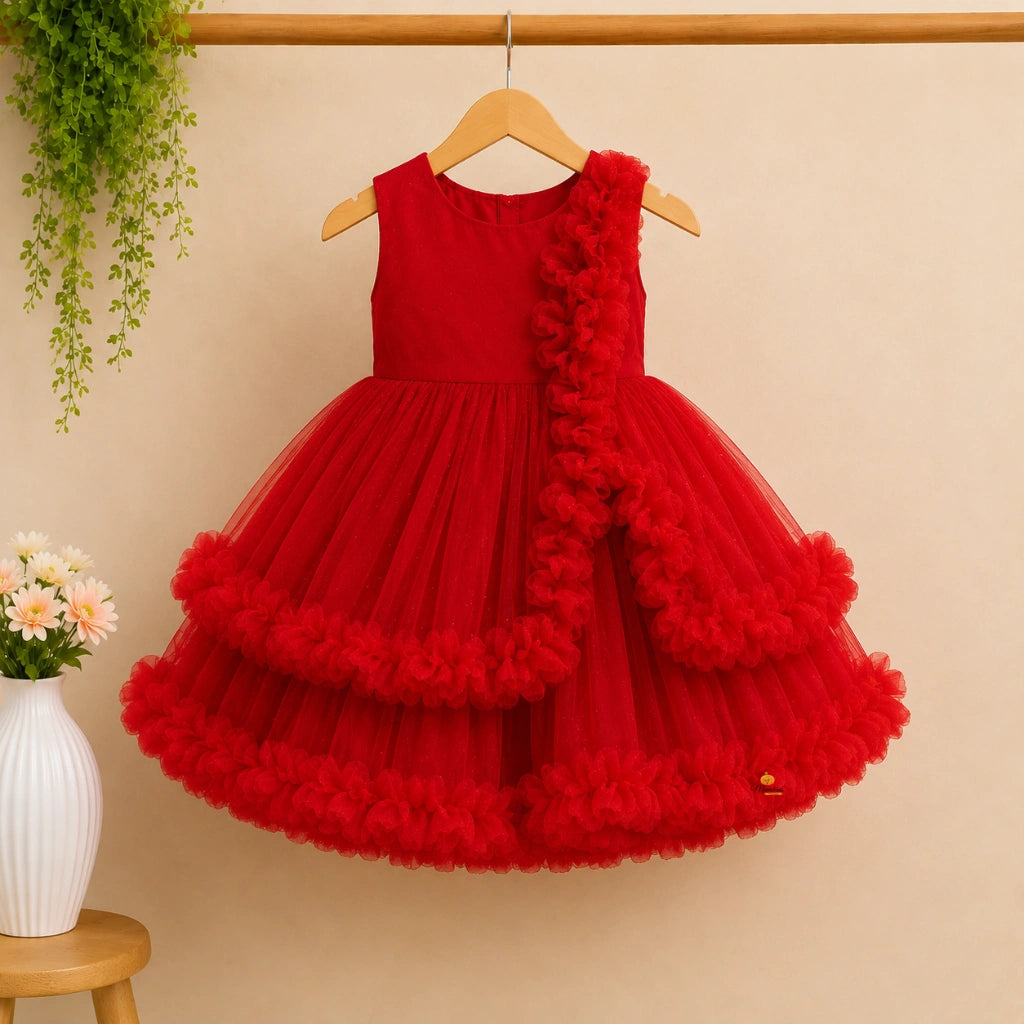 Ruffle & Floral Detailing Frock for Girls