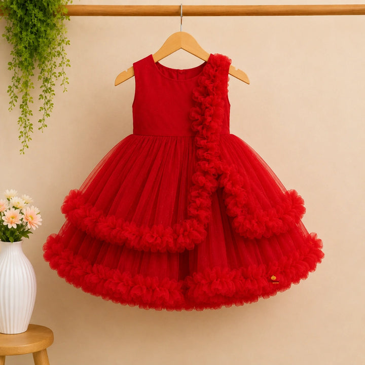 Ruffle & Floral Detailing Frock for Girls