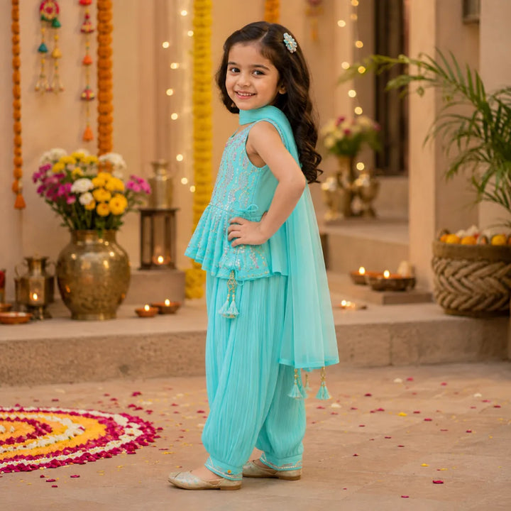 Sea Green Girls Palazzo Suit