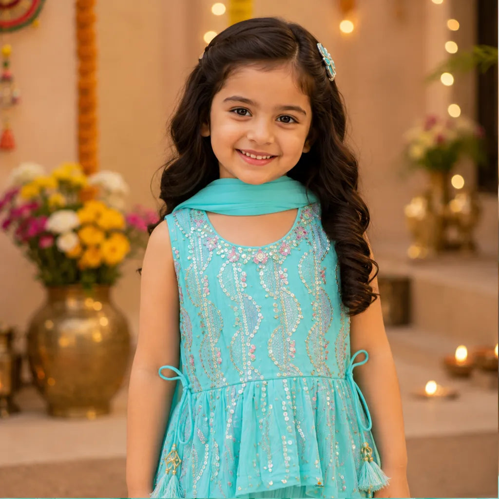 Sea Green Girls Palazzo Suit