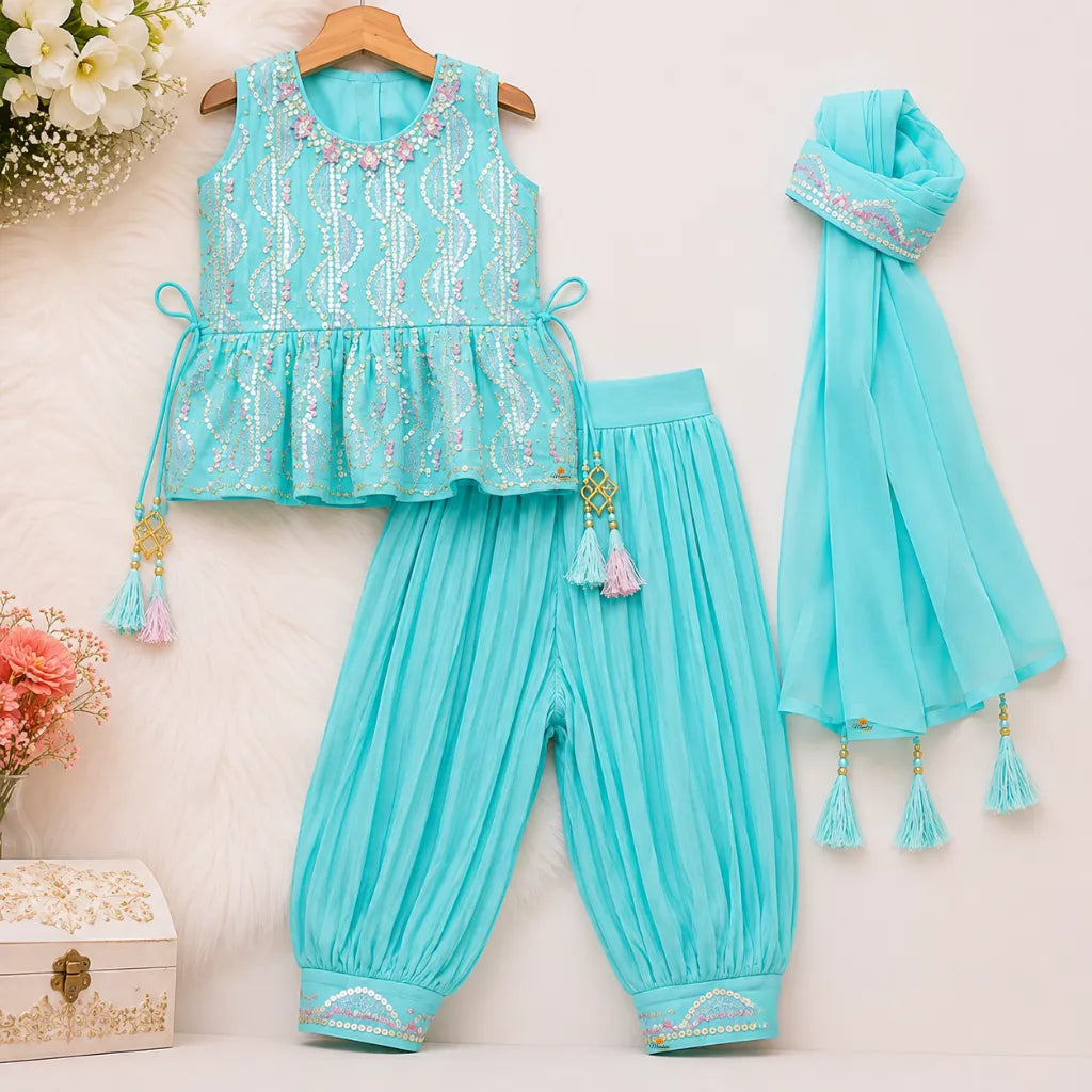 Sea Green Girls Palazzo Suit