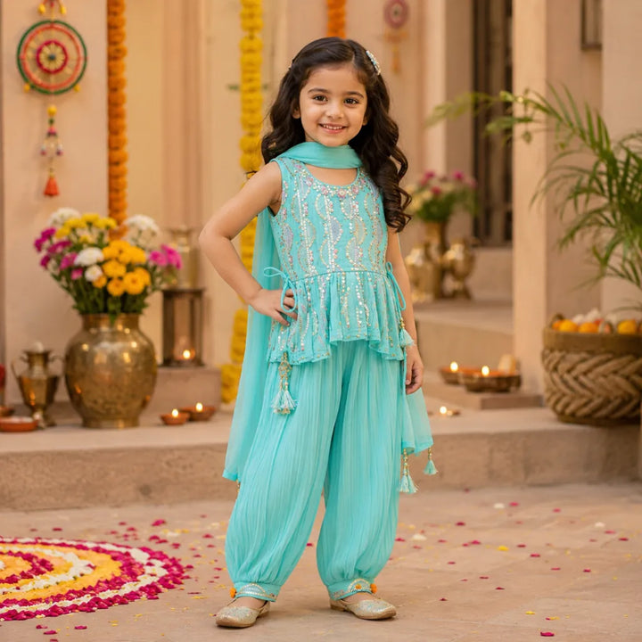 Sea Green Girls Palazzo Suit