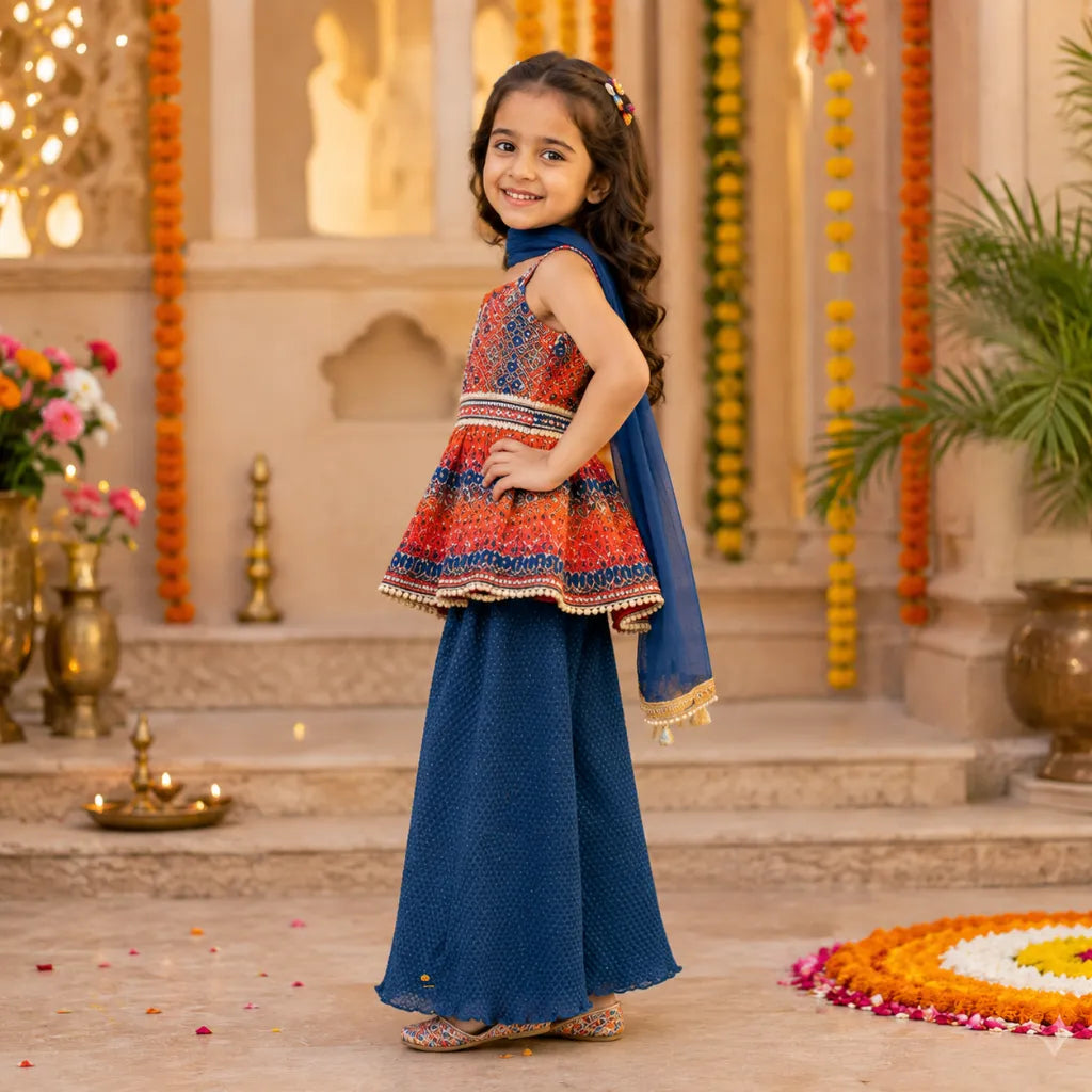 Sequin Embroidered Palazzo Suit for Girls