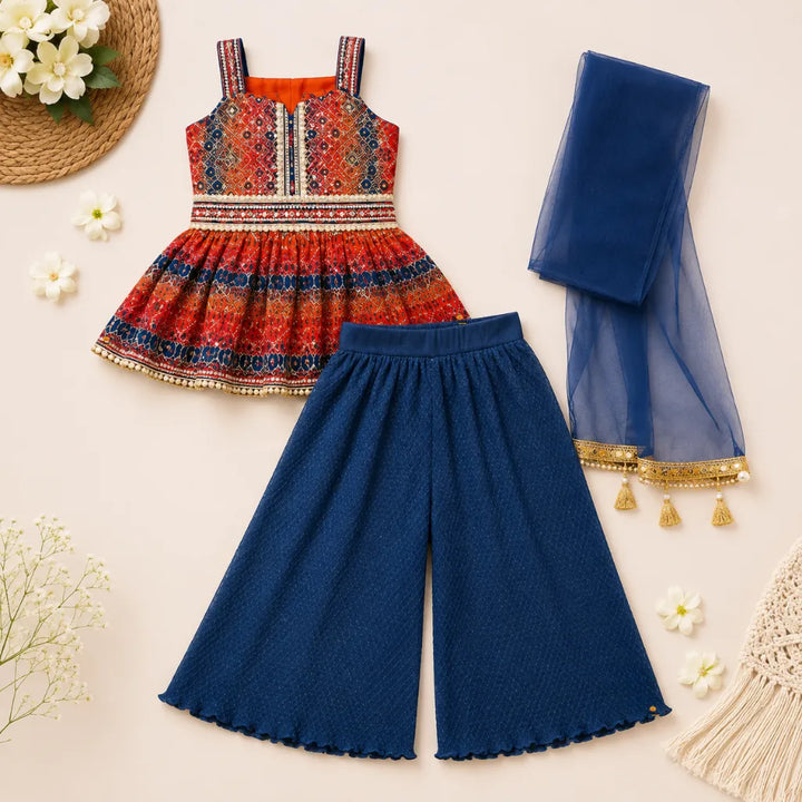 Sequin Embroidered Palazzo Suit for Girls