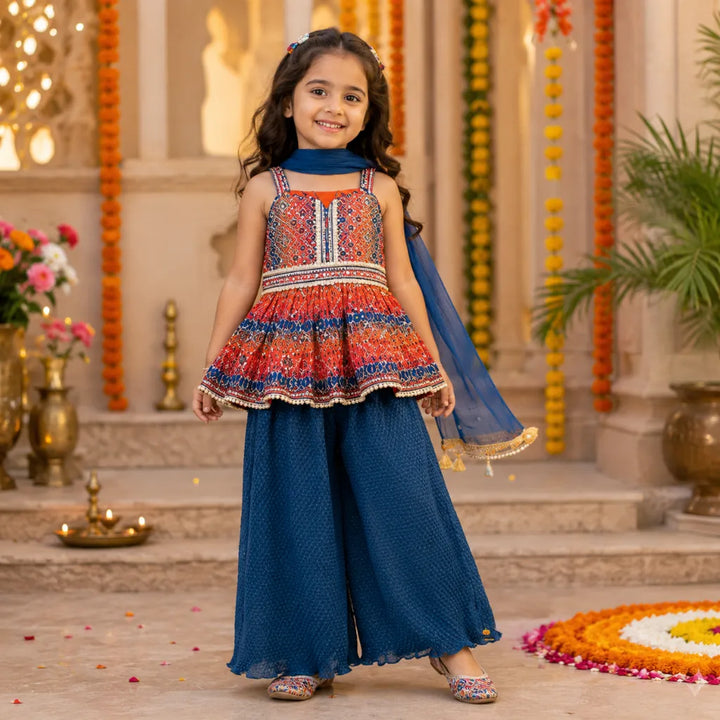 Sequin Embroidered Palazzo Suit for Girls