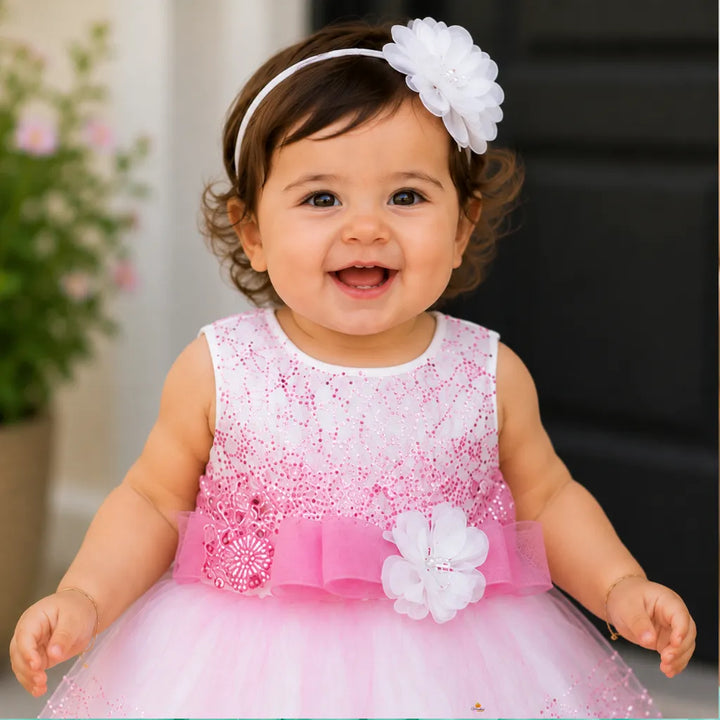 Girls Glitter Partywear Frock with Floral Accent