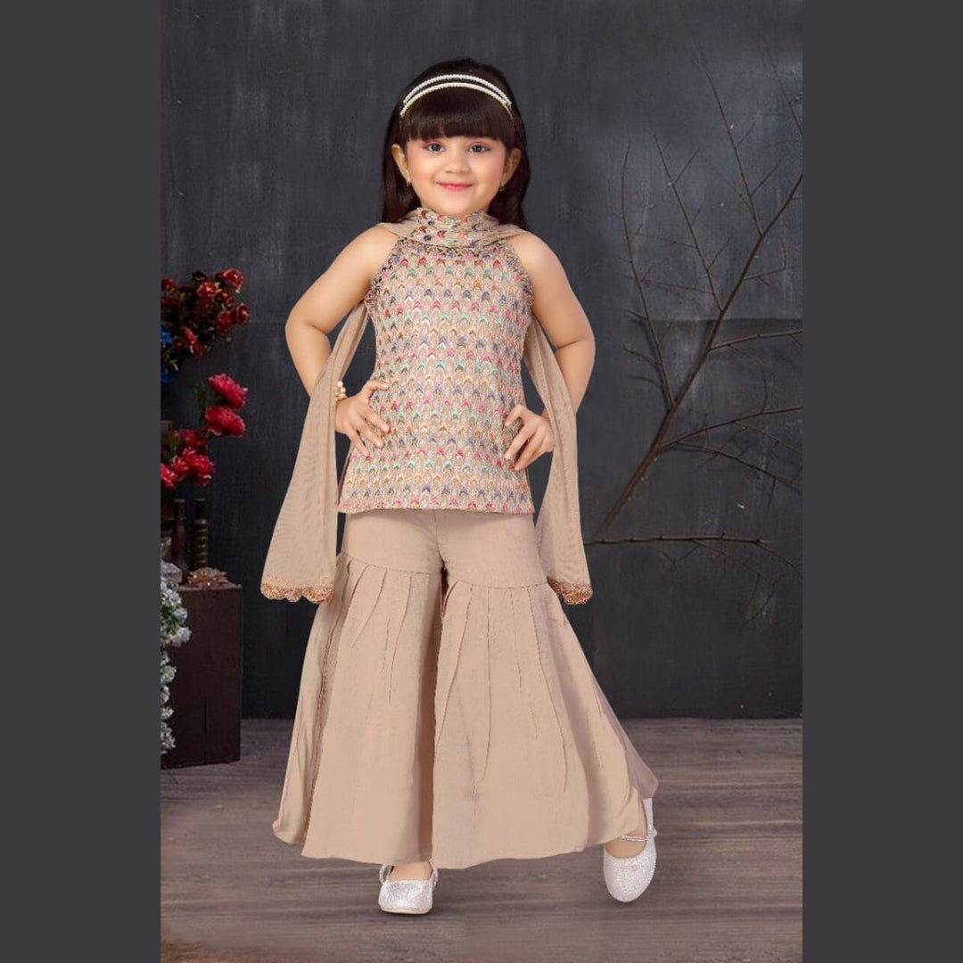 Brown Sharara Suit for Girls with Dupatta Front