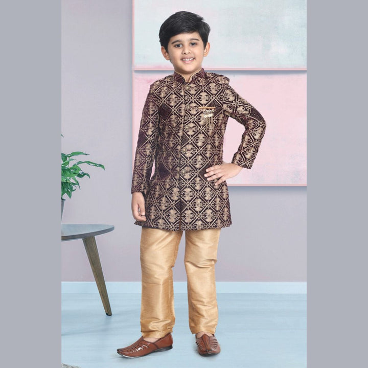 Golden Designer Boys Sherwani Front