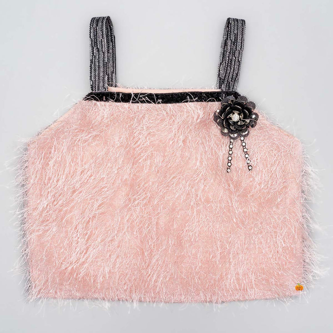 Peach Sequin Skirt and Furry Girls Top View
