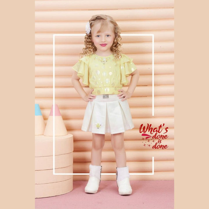 Lemon Dotted Skirt and Top for Girls Front 