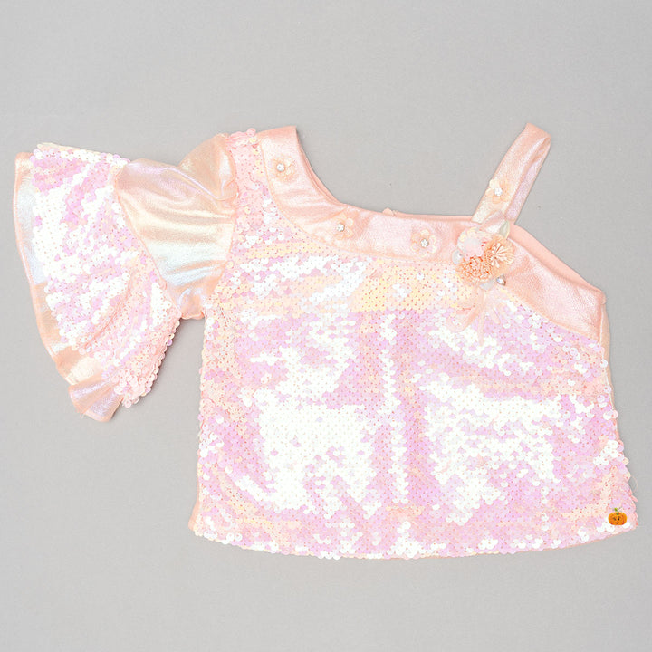 Peach Sequin Skirt & Top for Kids Top