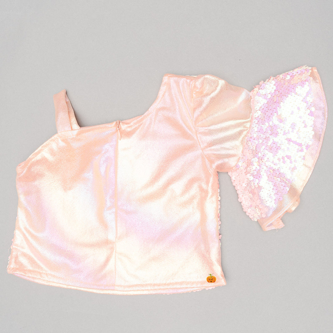 Peach Sequin Skirt & Top for Kids Back 