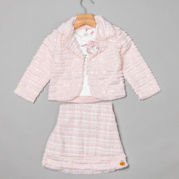 Onion Colored Furry Skirt & Top with Jacket for Girls