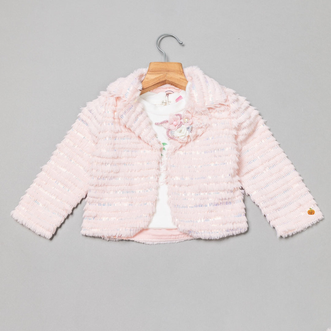 Onion Colored Furry Skirt & Top with Jacket for Girls