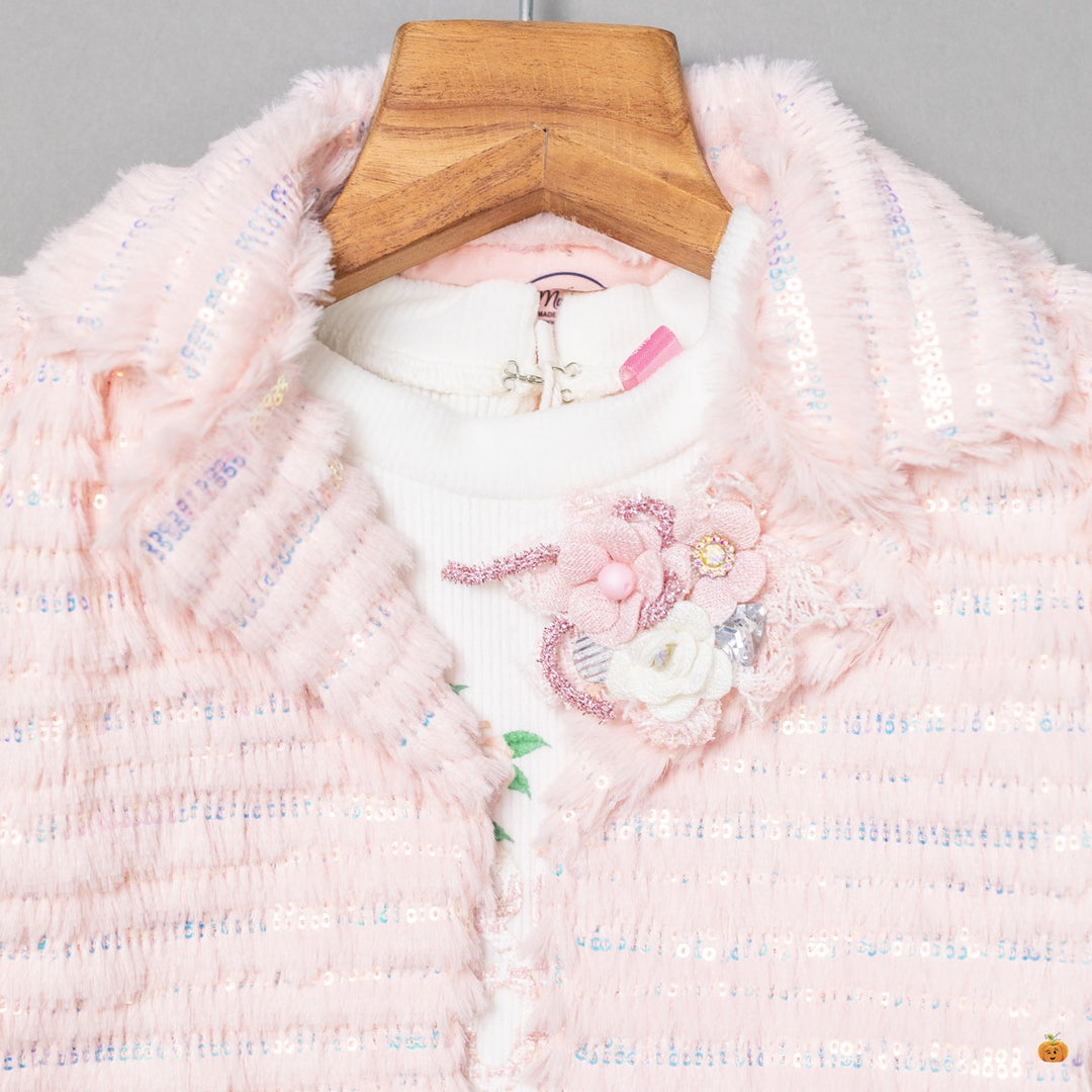 Onion Colored Furry Skirt & Top with Jacket for Girls