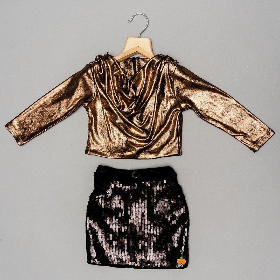Golden Silver Skirt & Top for Girls Front