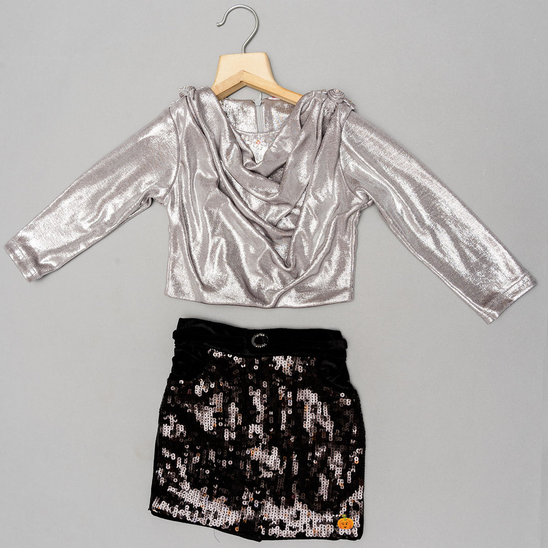 Golden Silver Skirt & Top for Girls Front 