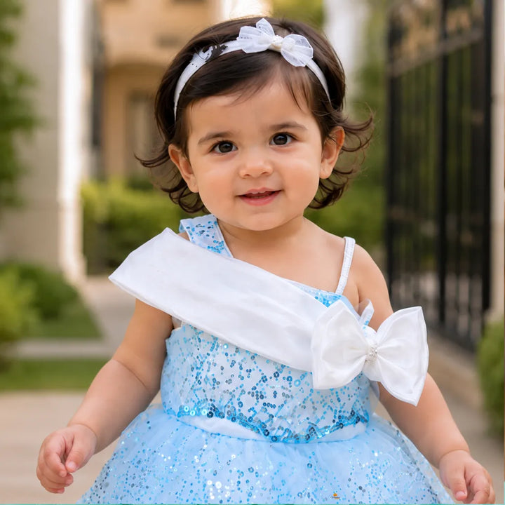 Sky Blue Sleeveless Partywear Frock for Girls