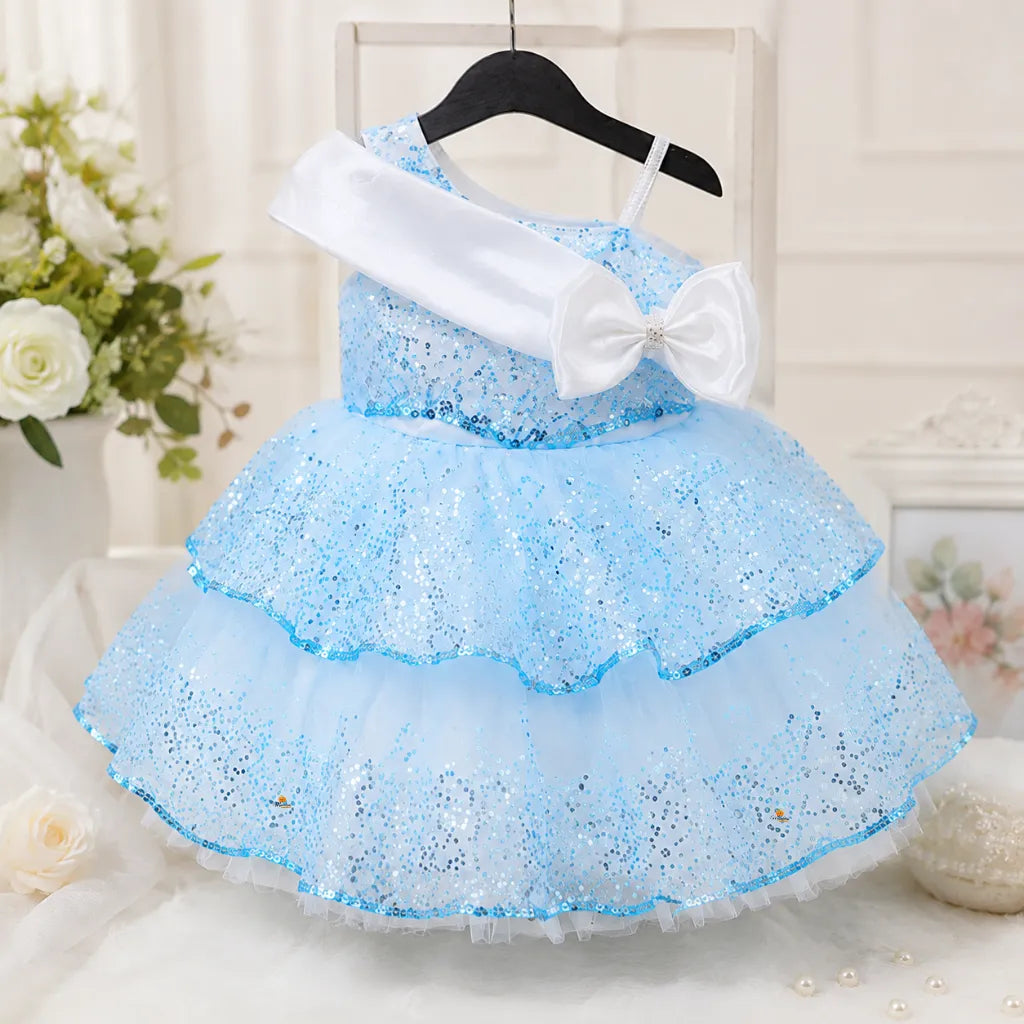 Sky Blue Sleeveless Partywear Frock for Girls