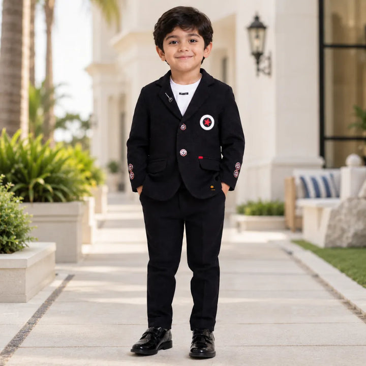 Solid Black Boys Suit with T-shirt