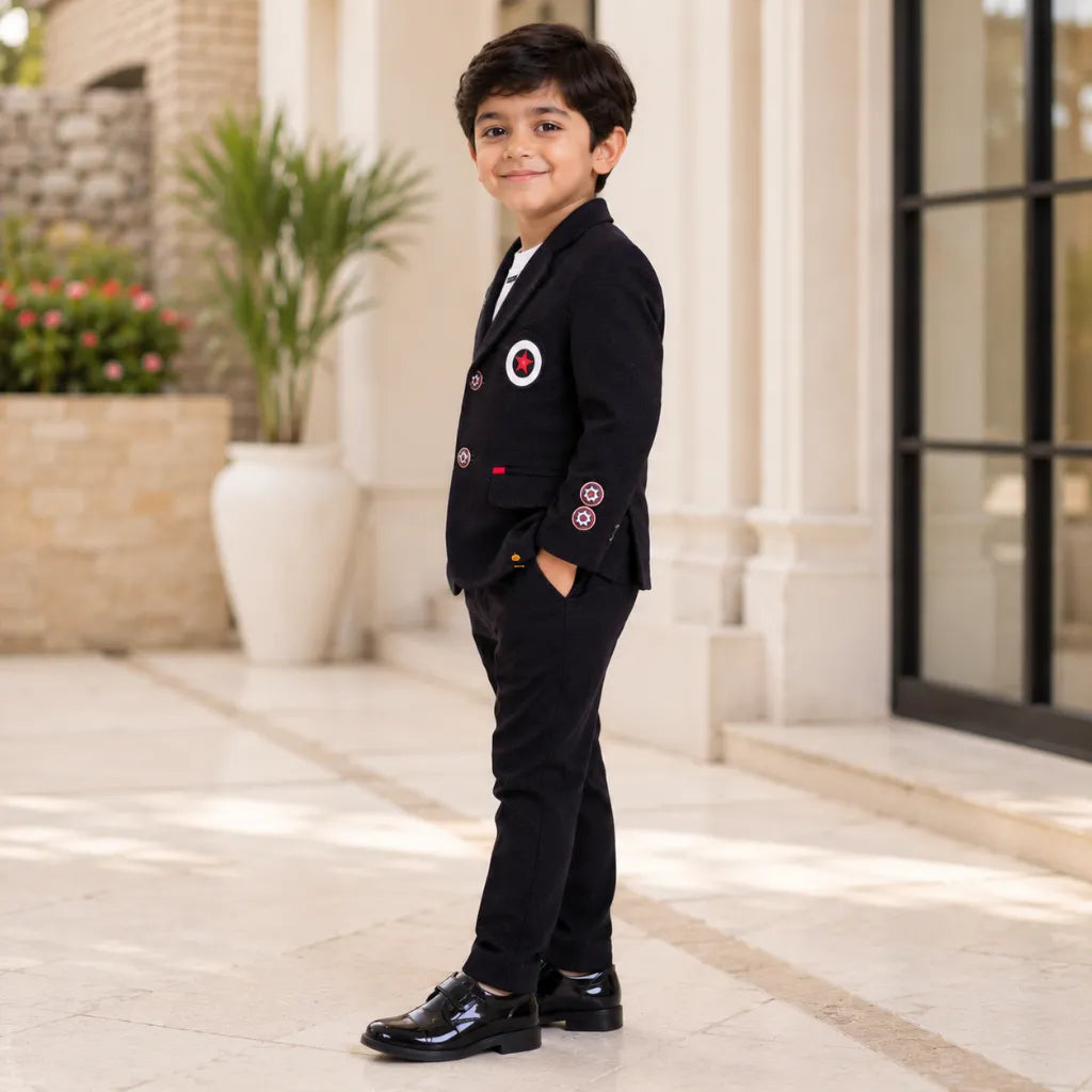 Solid Black Boys Suit with T-shirt