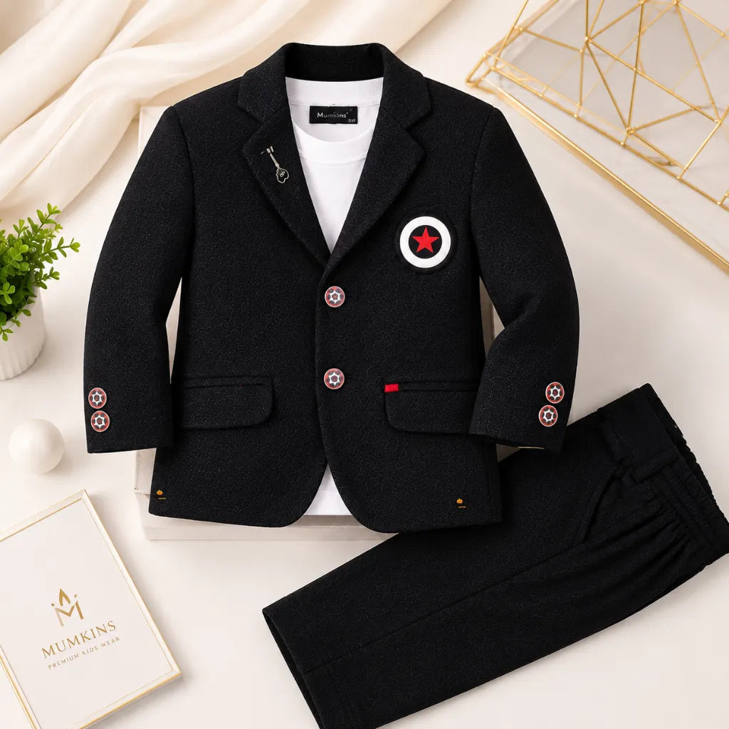 Solid Black Boys Suit with T-shirt