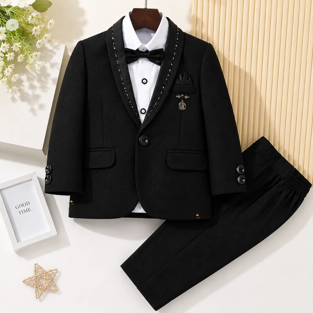 Solid Design Black Boys Tuxedo
