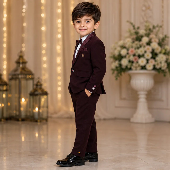 Solid Wine Boys Tuxedo with Bow
