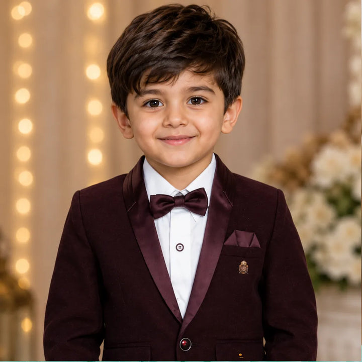 Solid Wine Boys Tuxedo with Bow