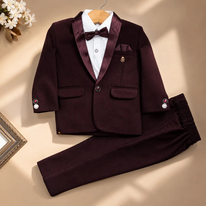 Solid Wine Boys Tuxedo with Bow