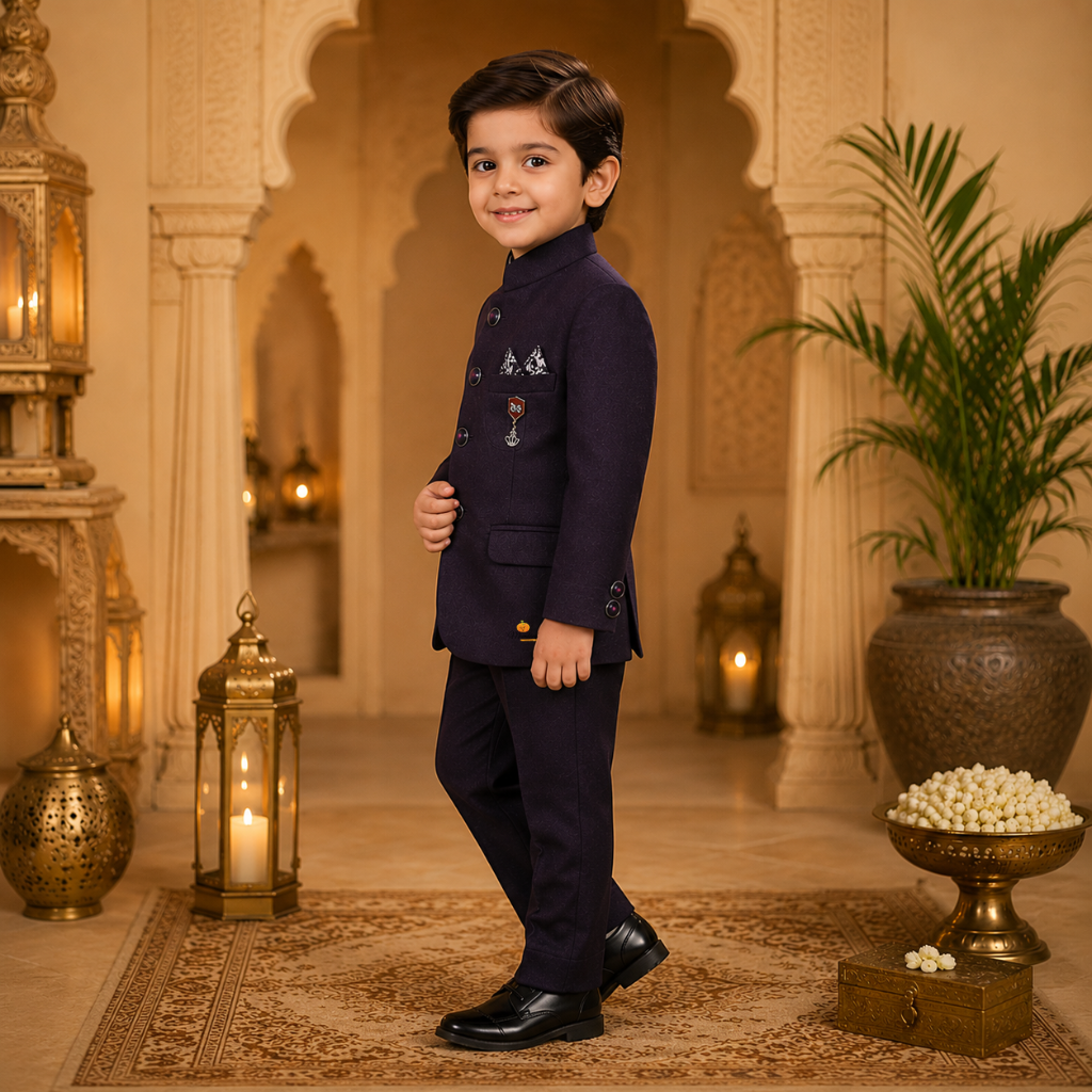 Blue & Wine Jodhpuri Suits For Boys